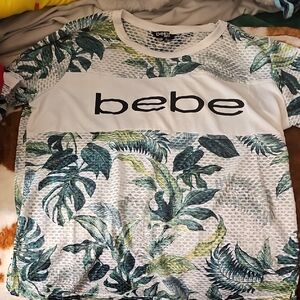 Bebe Green Leaf Print Mesh Tee Size M